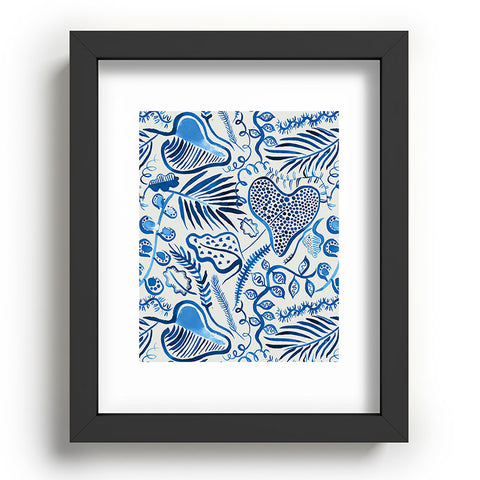 Ninola Design Tropical Forest Leaves Blue Recessed Framing Rectangle
