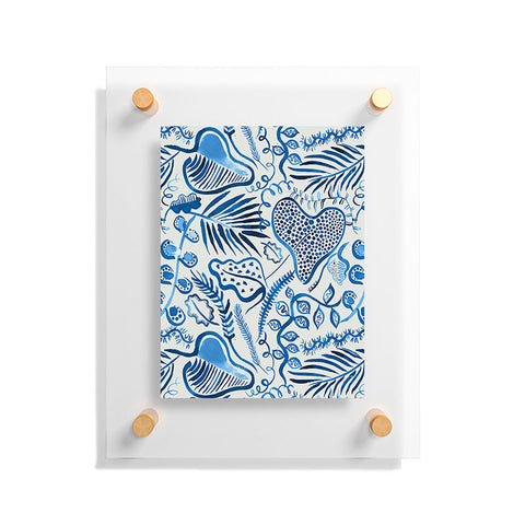 Ninola Design Tropical Forest Leaves Blue Floating Acrylic Print
