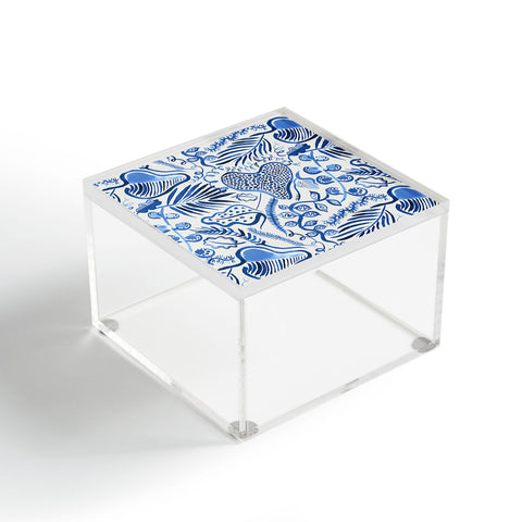 Ninola Design Tropical Forest Leaves Blue Acrylic Box