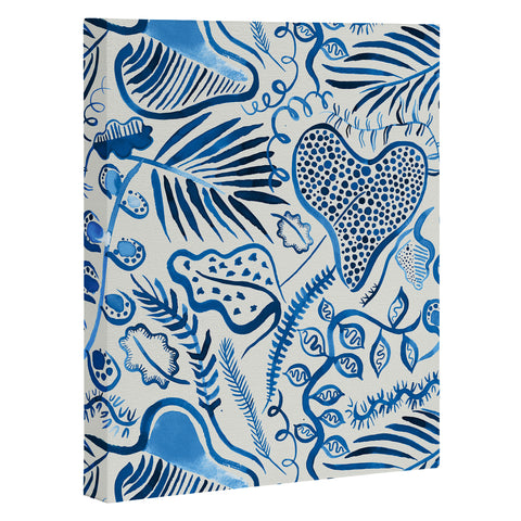 Ninola Design Tropical Forest Leaves Blue Art Canvas