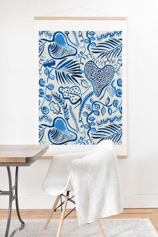 Ninola Design Tropical Forest Leaves Blue Art Print And Hanger