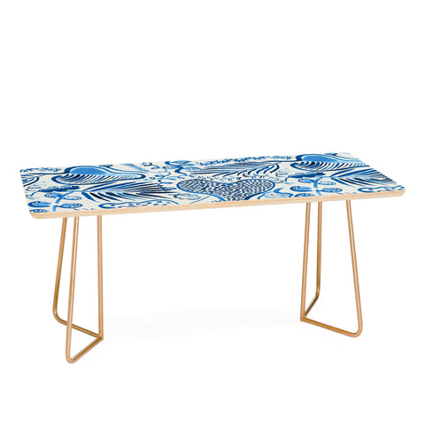 Ninola Design Tropical Forest Leaves Blue Coffee Table