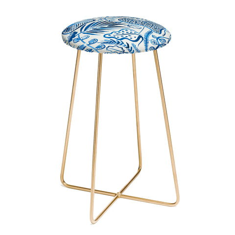 Ninola Design Tropical Forest Leaves Blue Counter Stool