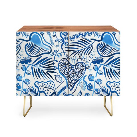Ninola Design Tropical Forest Leaves Blue Credenza