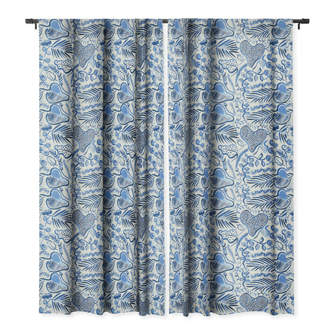 Ninola Design Tropical Forest Leaves Blue Blackout Window Curtain