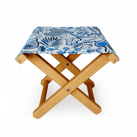 Ninola Design Tropical Forest Leaves Blue Folding Stool