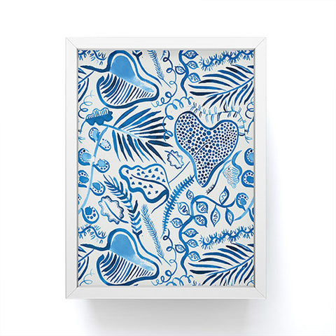 Ninola Design Tropical Forest Leaves Blue Framed Mini Art Print