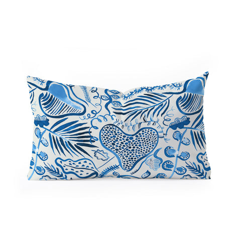 Ninola Design Tropical Forest Leaves Blue Oblong Throw Pillow