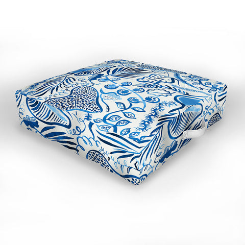 Ninola Design Tropical Forest Leaves Blue Outdoor Floor Cushion