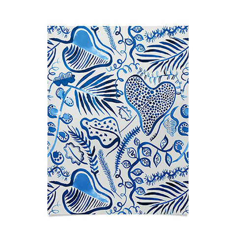 Ninola Design Tropical Forest Leaves Blue Poster