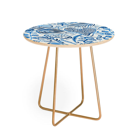 Ninola Design Tropical Forest Leaves Blue Round Side Table