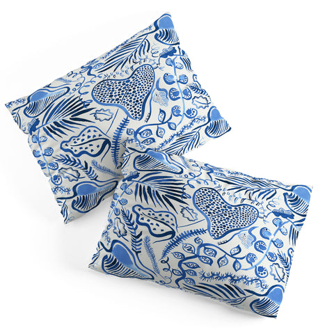 Ninola Design Tropical Forest Leaves Blue Pillow Shams