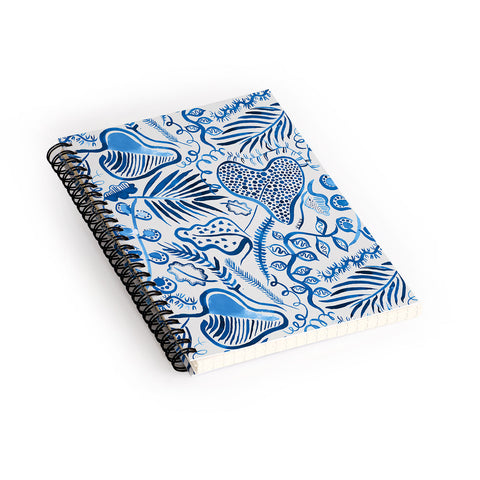 Ninola Design Tropical Forest Leaves Blue Spiral Notebook