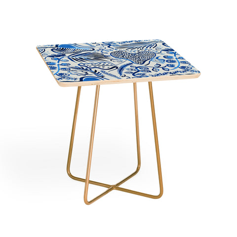 Ninola Design Tropical Forest Leaves Blue Side Table