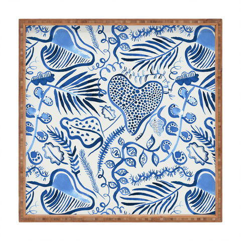 Ninola Design Tropical Forest Leaves Blue Square Tray