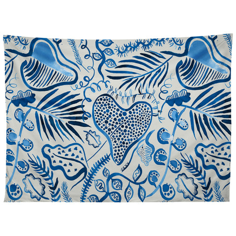 Ninola Design Tropical Forest Leaves Blue Tapestry