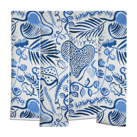 Ninola Design Tropical Forest Leaves Blue Wall Mural