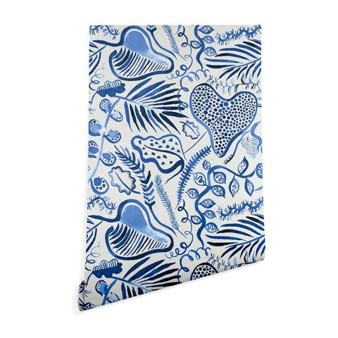 Ninola Design Tropical Forest Leaves Blue Wallpaper