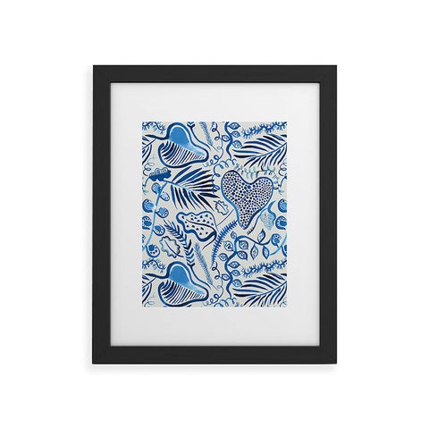Ninola Design Tropical Forest Leaves Blue Framed Art Print