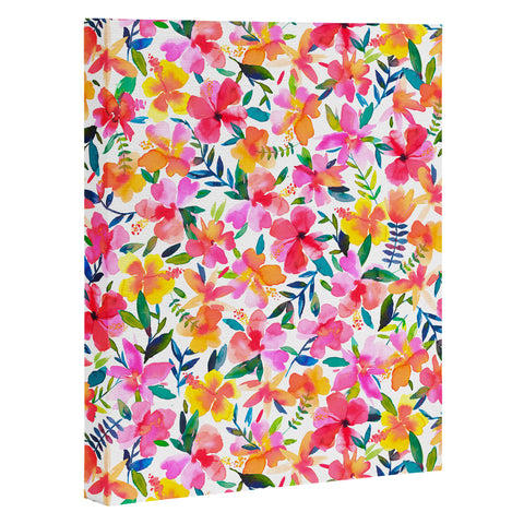 Ninola Design Tropical Hibiscus Flowers Pink Art Canvas