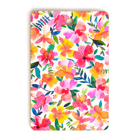 Ninola Design Tropical Hibiscus Flowers Pink Cutting Board Rectangle