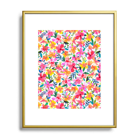 Ninola Design Tropical Hibiscus Flowers Pink Metal Framed Art Print