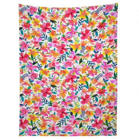 Ninola Design Tropical Hibiscus Flowers Pink Tapestry