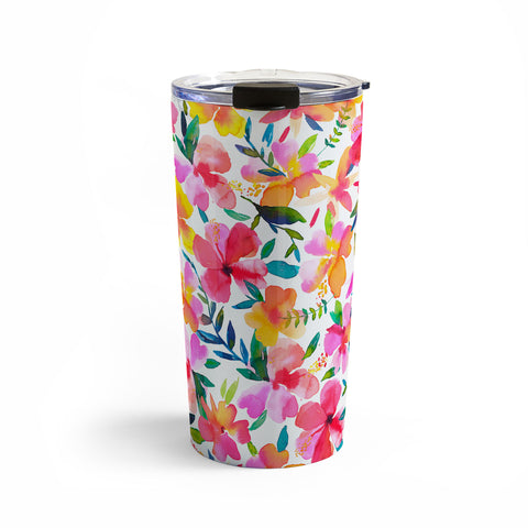 Ninola Design Tropical Hibiscus Flowers Pink Travel Mug