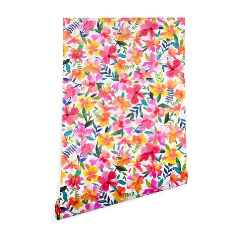 Ninola Design Tropical Hibiscus Flowers Pink Wallpaper