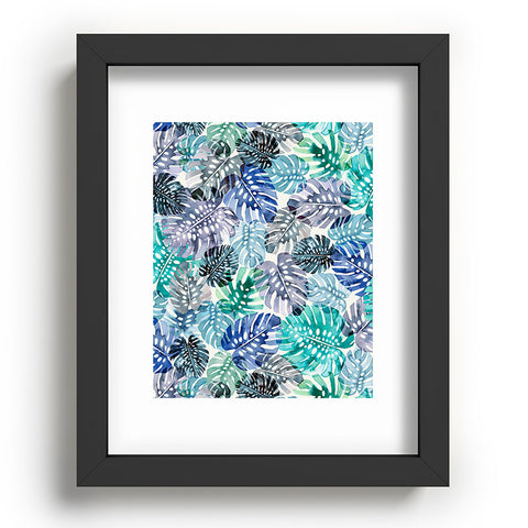 Ninola Design Tropical Jungle Leaves Blue Recessed Framing Rectangle