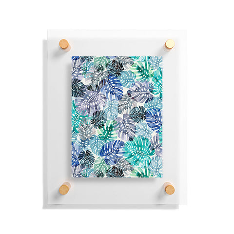 Ninola Design Tropical Jungle Leaves Blue Floating Acrylic Print