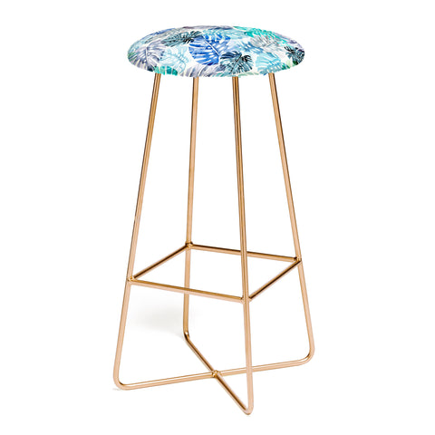 Ninola Design Tropical Jungle Leaves Blue Bar Stool