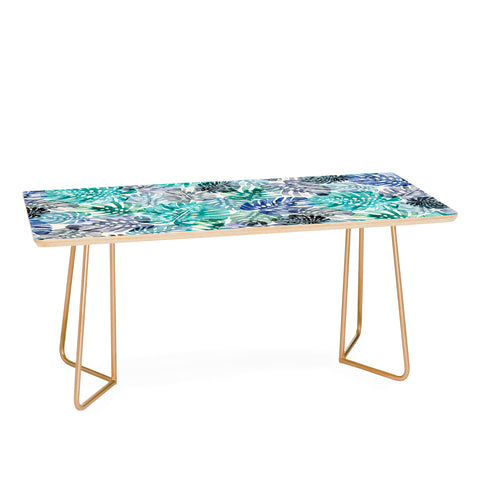Ninola Design Tropical Jungle Leaves Blue Coffee Table