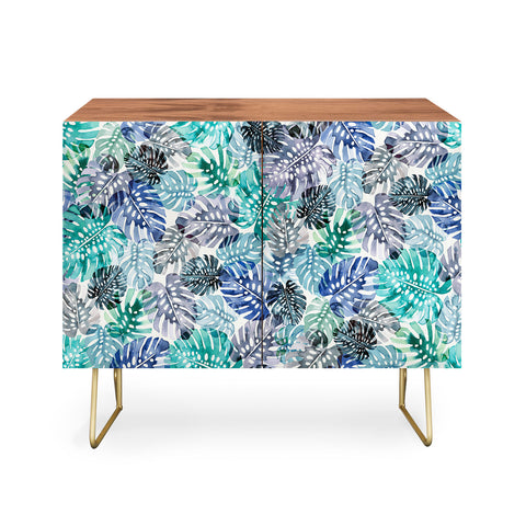 Ninola Design Tropical Jungle Leaves Blue Credenza