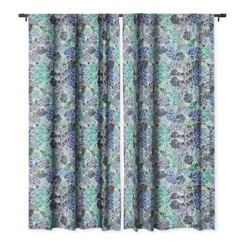 Ninola Design Tropical Jungle Leaves Blue Blackout Window Curtain