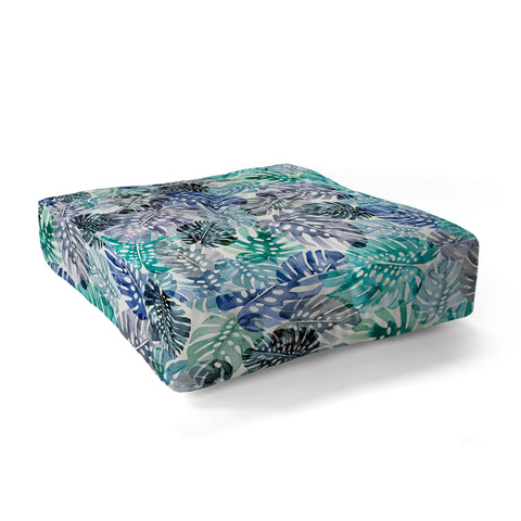 Ninola Design Tropical Jungle Leaves Blue Floor Pillow Square