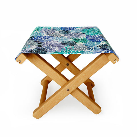 Ninola Design Tropical Jungle Leaves Blue Folding Stool