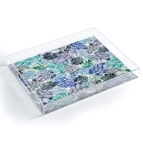 Ninola Design Tropical Jungle Leaves Blue Acrylic Tray