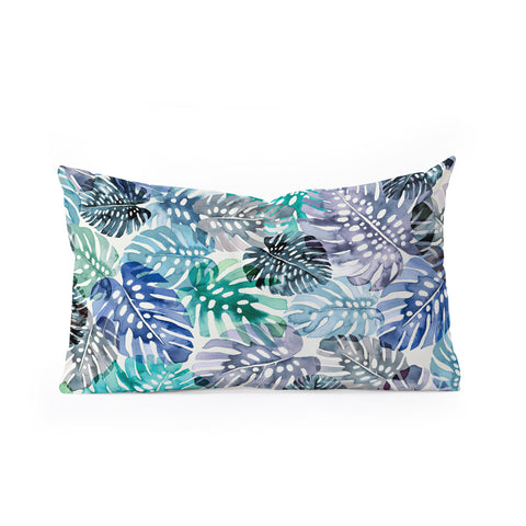 Ninola Design Tropical Jungle Leaves Blue Oblong Throw Pillow