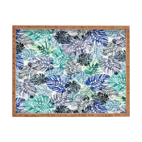 Ninola Design Tropical Jungle Leaves Blue Rectangular Tray