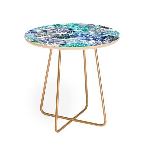 Ninola Design Tropical Jungle Leaves Blue Round Side Table