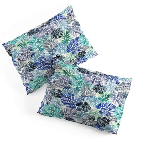 Ninola Design Tropical Jungle Leaves Blue Pillow Shams