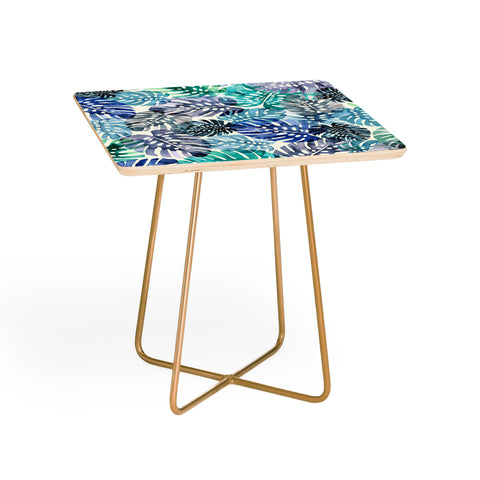 Ninola Design Tropical Jungle Leaves Blue Side Table