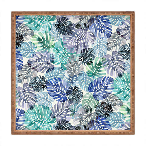 Ninola Design Tropical Jungle Leaves Blue Square Tray