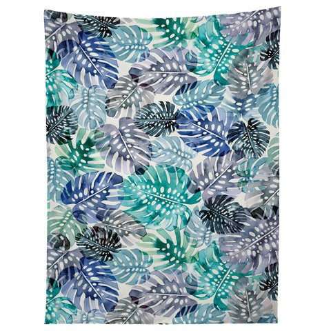 Ninola Design Tropical Jungle Leaves Blue Tapestry