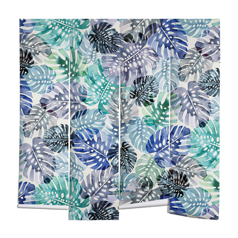 Ninola Design Tropical Jungle Leaves Blue Wall Mural