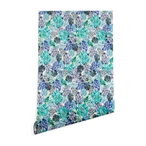 Ninola Design Tropical Jungle Leaves Blue Wallpaper