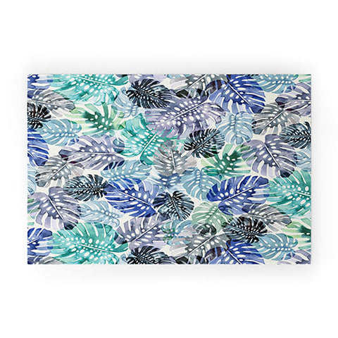 Ninola Design Tropical Jungle Leaves Blue Welcome Mat