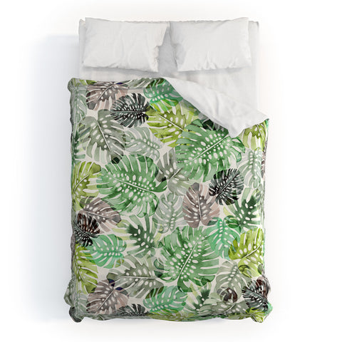 Ninola Design Tropical Jungle Monstera Leaves Green Duvet Cover