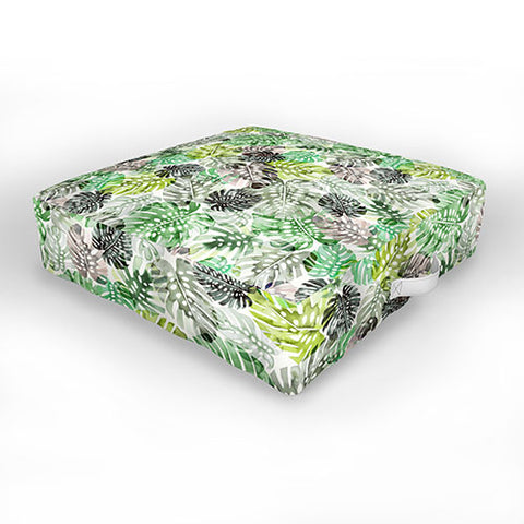 Ninola Design Tropical Jungle Monstera Leaves Green Outdoor Floor Cushion